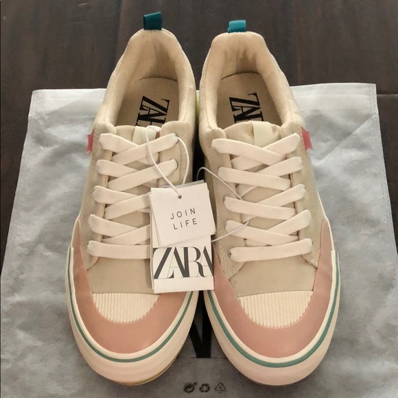 NWT Zara Girls Patches Lace Up Cotton Sneaker - Picture 7 of 10
